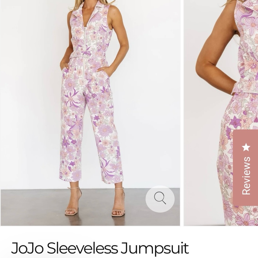 Floral Sleeveless Jumpsuit - Lilac and White